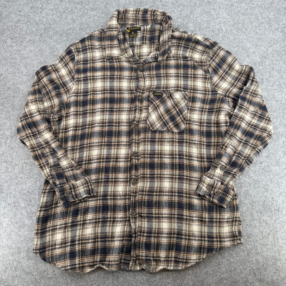 Stanley Shirt Mens XL Flannel Brown Plaid Button-down Long Sleeve EUC
